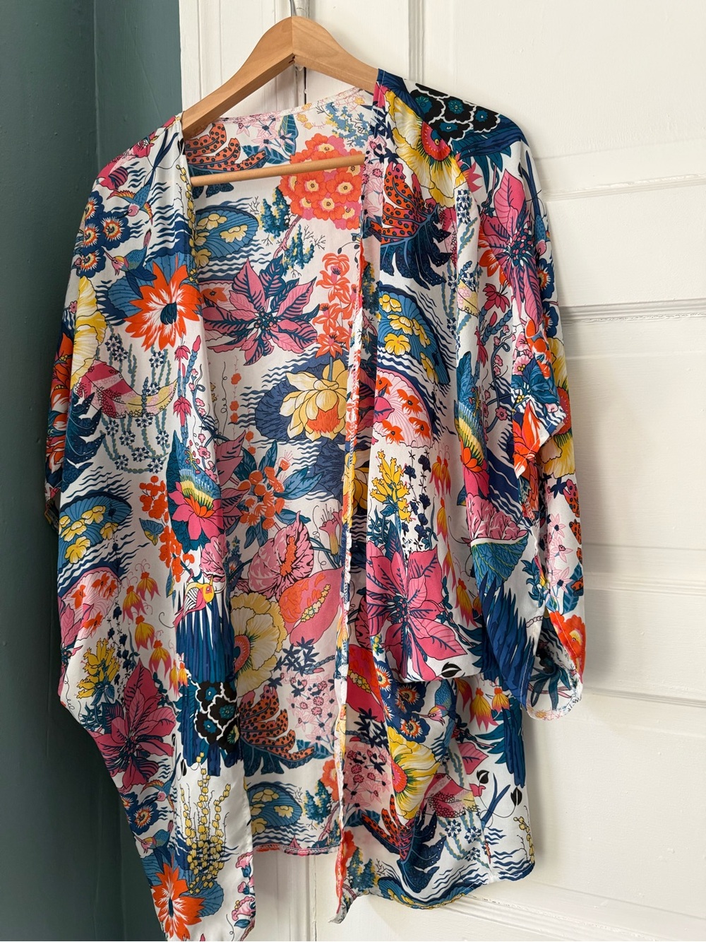 Floral Open-Front Kimono Jacket/Swimsuit Cover up OS